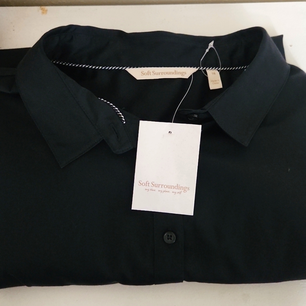 Soft Surroundings Black Button Down Classy Sophisticated Pitch Black Color - Picture 12 of 12